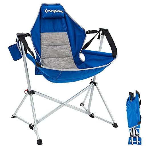 KingCamp Hammock Camping Chair luxury Recliner Camp Chair with Adjustable Back, Foldable Hammock Chair Lounger with Pillow Cup Holder, Swing Rocking Camp Chair for Travel Lawn Picnic Beach, Max 310lbs