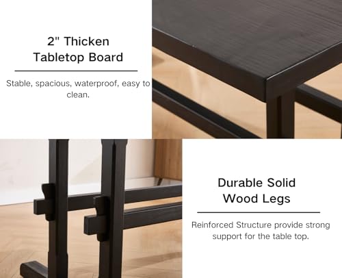 Image of HNY Black Wood Rectangular Dining Table for 4-6 People, Modern Farmhouse Kitchen Table, 70 Inch Large Dinner Table Center Table for Dining Room /Living Room