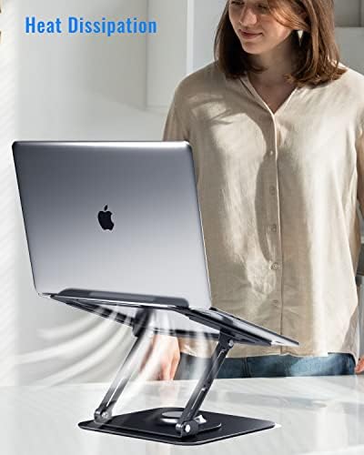 Laptop Stand 360° for Desk Rotating Base, Laptop Riser Adjustable Height, Foldable Portable Aluminum Adjustable Laptop Stand Compatible with Macbook Pro Other Notebooks and Tablets 10-17"(Black)