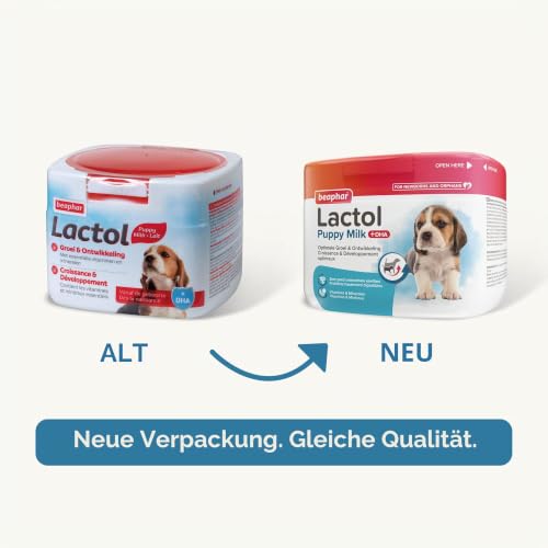 Beaphar - LACTOL - Säuglingsmilch für Welpen - Angereichert mit DHA - Hochwertige Proteinquelle - Für Nicht entwöhnte, trächtige oder stillende Hündinnen und ältere oder kranke Hunde - 250g