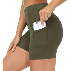 THE GYM PEOPLE High Waist Yoga Shorts for Women's Tummy Control Fitness Athletic Workout Running Shorts with Deep Pockets Regular Fit Small Charcoal Brown