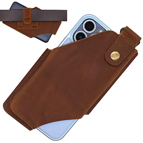 Leather Phone Holster for Men Belt Loop Clip - Leather Cell Phone Holster Cell Phone Belt Holder for Men Leather Cell Phone Case Pouch for iPhone 13 12 Pro Max Samsung Galaxy Gift for Dad Him Husband