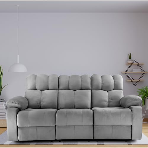 Image of Little NAP Helios Soft Suede Fabric Three Motorized Standard Recliner | Padded 3 Seater Aaram Sofa | Relaxing Chair for Home Office Living Bed Room | Grey