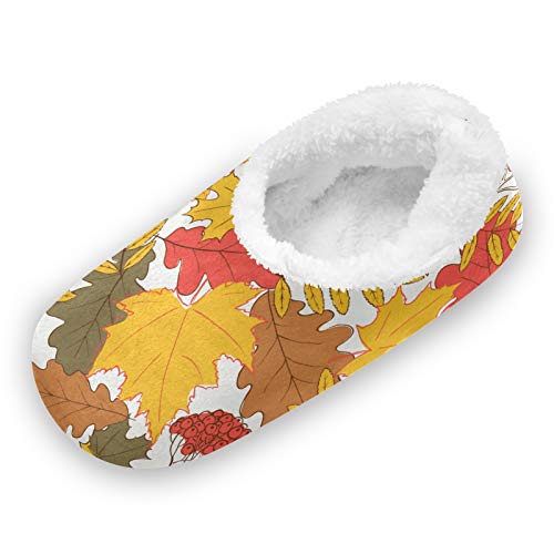 TropicalLife LUCKYEAH Zapatillas de casa de hojas de arce otoñal para mujeres y hombres, zapatillas de pies peludos, cómodas y cálidas de espuma viscoelástica, zapatillas de felpa para inter