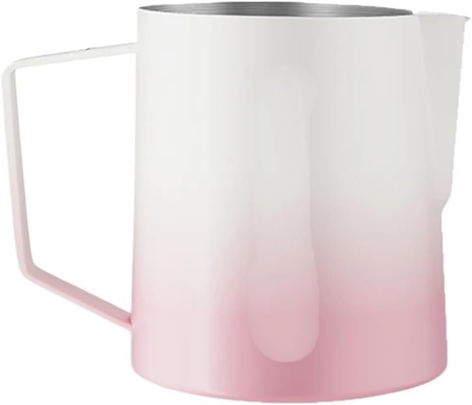 Classic Milk Frothing Pitcher 500ml Stainless Steel Steaming Pitchers Cappuccino/Latte Art Cup Coffee Tool(600ml,Pink A)