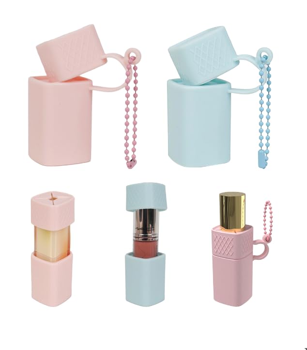 2 pcs Silicone Lip Balm Holder Lipstick Cases Keychain Chapstick Case Holder Lip Balm Sleeves Pouch Portable Silicone