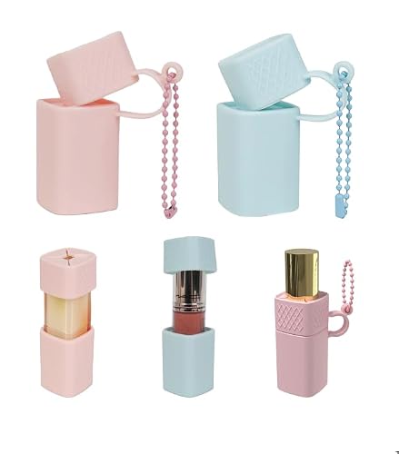 DIYBravo 2 pcs Silicone Lip Balm Holder Lipstick Cases Keychain Chapstick Case Holder Lip Balm Sleeves Pouch, Portable Silicone Lip Gloss with Ball Bead Chain