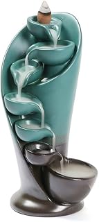 Simcat Ceramic Incense Burner Waterfall Backflow Incense Holder with 20 Incense Cones and 1 Box Fragrance Sticks Smoke Fountain for Room Office Aromatherapy Ornament (Green)