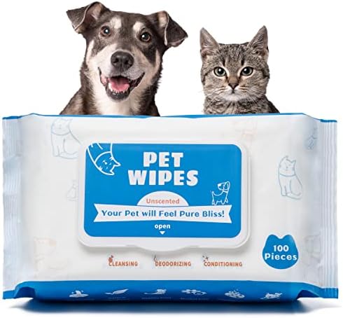Tetesol Dog Wipes for Pets & Cats- 100 Count All Purpose Unscented for Paw & Butt Cleaning,Grooming,AlcoholFree,Vitamin E,pH Balanced, 100% Natural