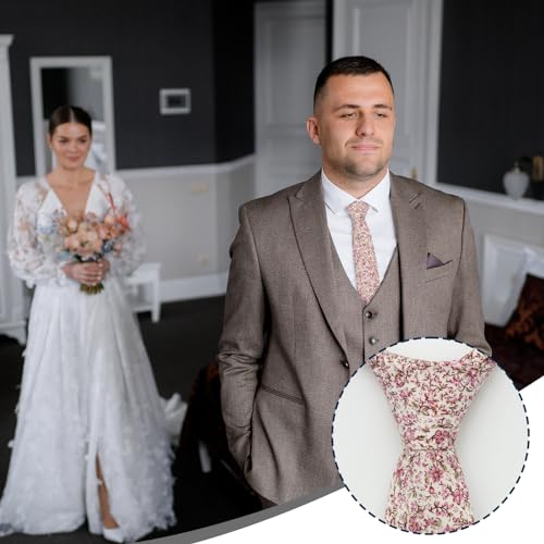 Image of Luckyvestir Ties for Men, Sage Green Cotton Floral Tie 2.76 inch Flower Printed Men's Neckties for Wedding /Groomsmen /Suit /Party