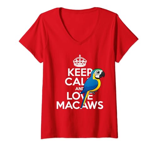 Keep Calm and Love Macaws Funny Parrot Spoof Cartoon Bird V-Neck T-Shirt