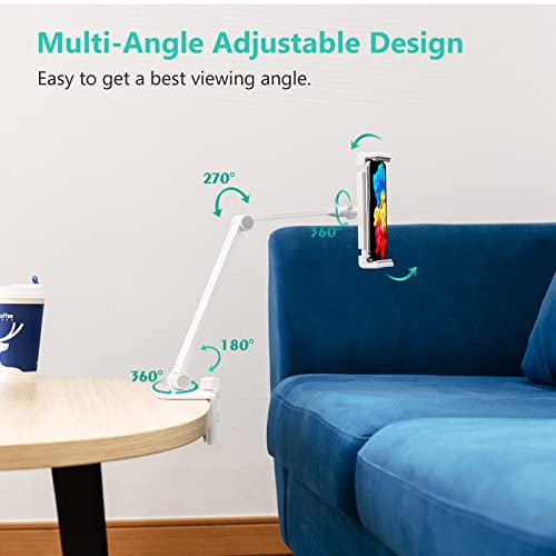 Image of iPad Desk Mount, Adjustable Tablet Holder Clamp, 360 degree Rotation, Sturdy Aluminum Tablet Arm Mount for 4.7 inch-13 inch iPad Pro /Air /Mini, iPhone, Galaxy Tab, for Kitchen, Work, Video Call(White)