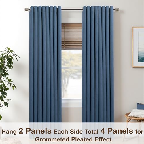 Mrs.Naturall Denim Blue Curtains 84 Inch Length for Living Room,Grommet Black Out Boho Farmhouse Country Thermal Insulated Linen Blackout Curtains 84 Inches Long for Bedroom 2 Panels Set,Dark Blue by Mrs.Naturall - Image 2