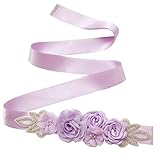 Cierre de corbata Amervie Cinturón con flores y perlas de diamantes de imitación para vestido de novia o baby shower, morado, talla única