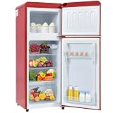 Frigorifero Retro 92L Doppia Porta, 28L Congelatore + 64L Frigo, Rosso