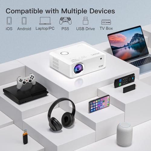 Image of 【6D /4P Correction & 15000L】4K Mini Projector with WiFi and Bluetooth, VISSPL Native 1080P and Digital Keystone Portable Outdoor Projector, Movie Home Theater Projectors for Bedroom /Ceiling
