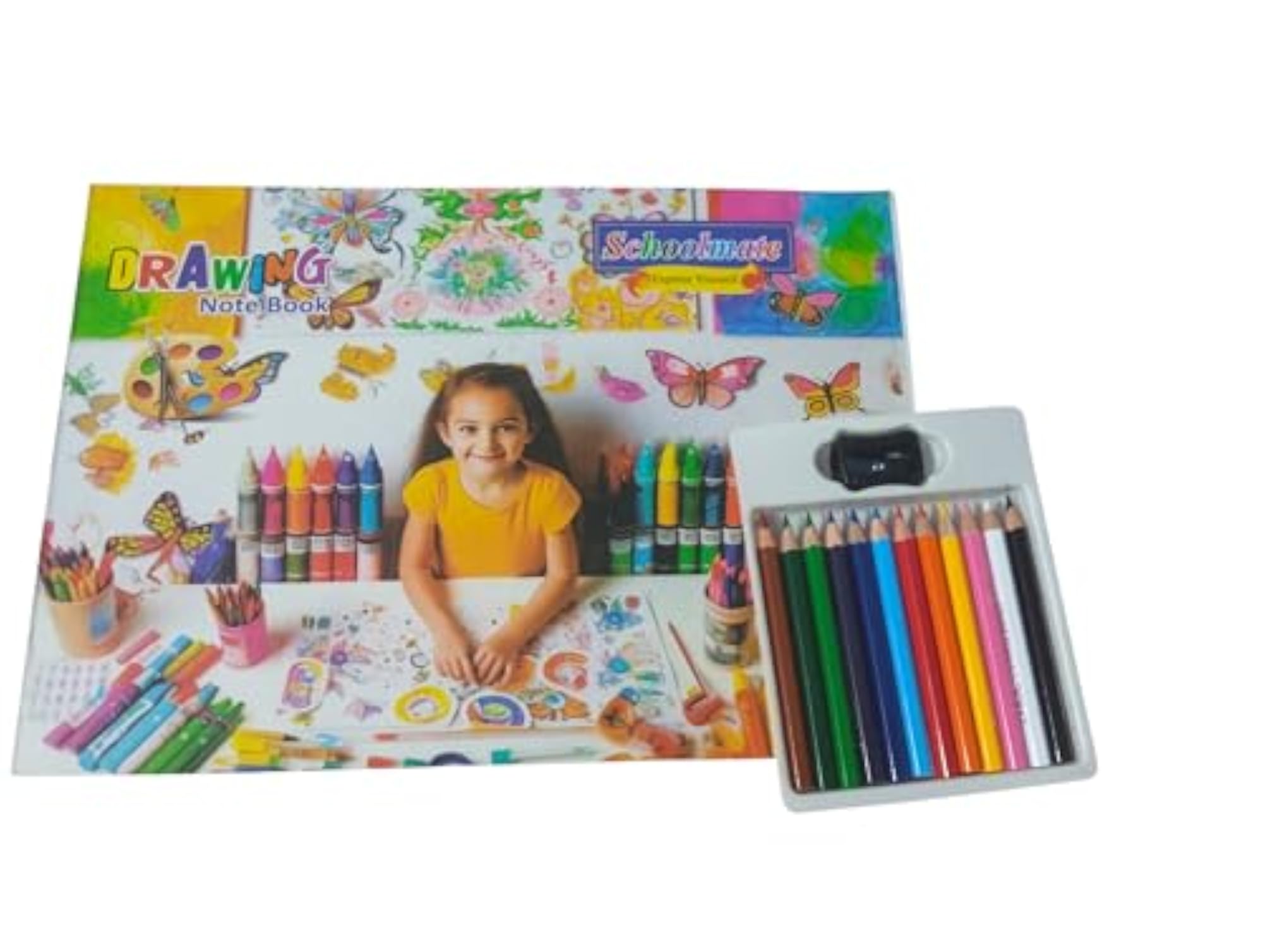 Schoolmate Drawing Note Book for Kids with Colour Pencils and Sharpener