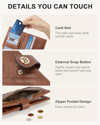 Image of BOSTANTEN Slim Wallet Women Leather RFID Blocking Credit Card Holder Bifold Thin Wallet with Zipper Pocket Brown