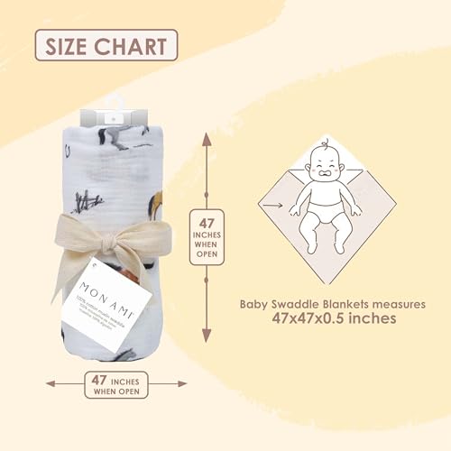MON AMI ‘Chantilly’ Cotton Muslin Swaddle Blanket – 47”, Baby Essentials, Neutral Receiving Blanket for Newborns, Baby Swaddle Wraps for Boys,Girls - Thumbnail 2