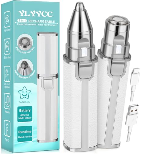YLYYCC Facial Hair Removal for Women: 2-in-1 Rechargeable Nose Hair & Eyebrow Trimmer, Face Shaver with Built-in LED Light for Removing Chin, Upper and Lower Lip Area Peach Fuzz