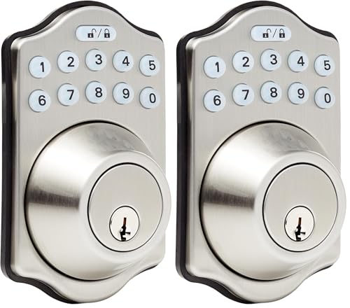 Image of Amazon Basics Electronic Keypad Deadbolt Door Lock with Auto Lock, Customizable User Codes, One-time Codes, Touch-Control Keyless Entry, Traditional, Satin Nickel, 2-Pack