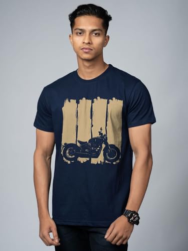 Image of T-Shirt for Men - 100% Cotton Ladakh Motorcycle Rider Half Sleeve Round Neck Graphic Print | Regular & Oversized Fit | 180 /220 GSM | S-5XL | Black, Navy Blue, Olive, Red, White