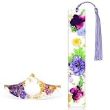 AUAUY 2 Piezas Set de Marcapáginas y Soporte para Página de Libro, Marcapáginas Flores Secas de Resina Borlas, Delicado Accesorio de Lectura, para Estudiantes, Amigos y Estudiantes(Morado)