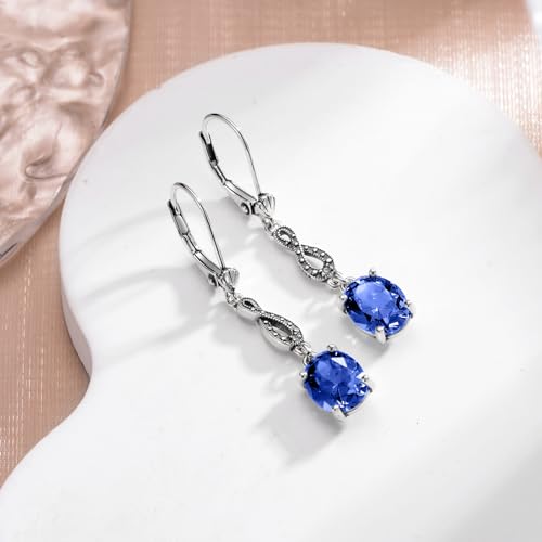 AOBOCO Vintage Earrings 925 Sterling Silver Infinity Love Leverback Earrings with 8 * 6mm Birthstone Crystal, Birthday Anniversary Jewelry Gifts for Women Her3