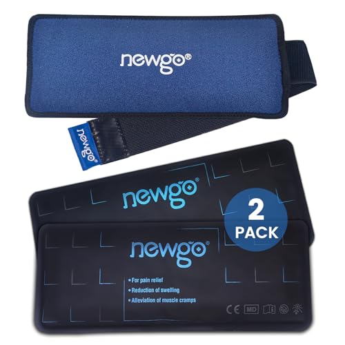 NEWGO Reusable Ice Packs for Injuries, 2 Pack Gel Ice Pack with 1 Sleeve Cover, Flexible Hot and Cold Compress Therapy Set for Swelling Pain Relief, Ankle, Elbow, Knee- 10 x 4