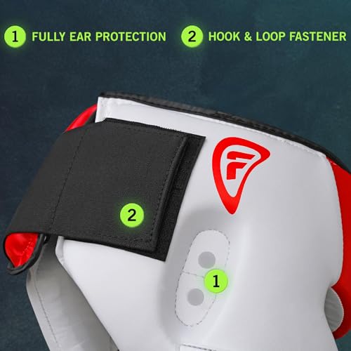 Protector de Cabeza de Boxeo, protección para la Cabeza de Boxeo, Piel Rex, Color Rojo y Blanco (L, White/Red) - imagen 4