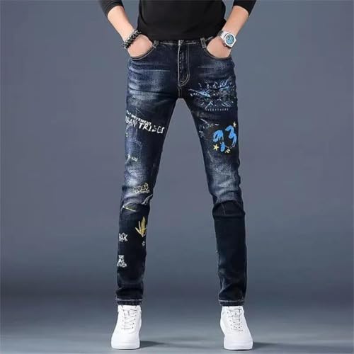 Men's Slim Fit Classic Denim Skinny Printing Jeans Casual Trousers3