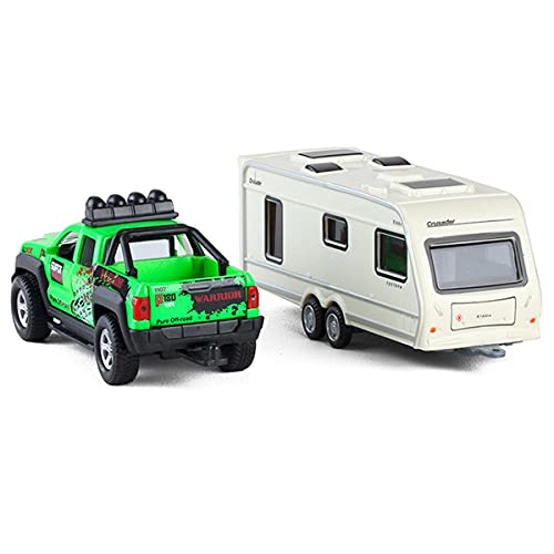 Pickup Truck Trailer Towing Toy Camper 2 In 1 Playset Rv Motorhome Toys For Boys Diecast Model Car Metal Pull Back Toy Cars 1/36 Scale Suv Friction Powered Doors Open Light Sound Kids Gifts, Green #TOP3