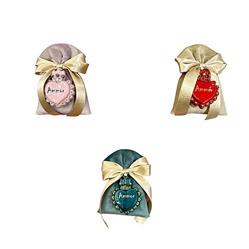 Bellissimo sacchetto in velluto con cuore sacro a contrasto in porcellana Capodimonte e fiocco oro, disponibili 3 varianti, realizzato a mano 100% made in italy