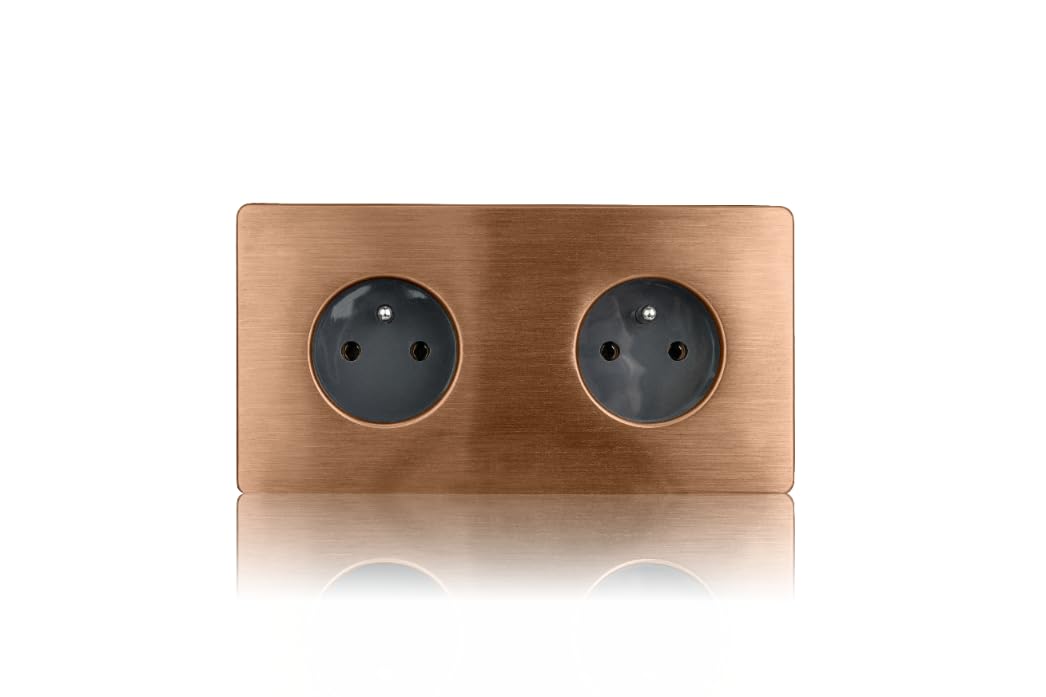 Prise Électrique Double Gris Acier Brossé PVD Cuivre PREMIUM