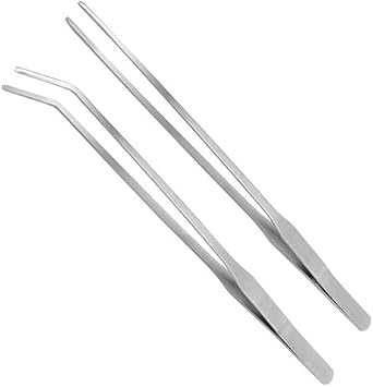 Straight and Bend Stainless Steel Super Thick Tweezers Set,Pliers Aquarium Tool Fish Tank Aquatic Plants Forceps Clip 10.5"