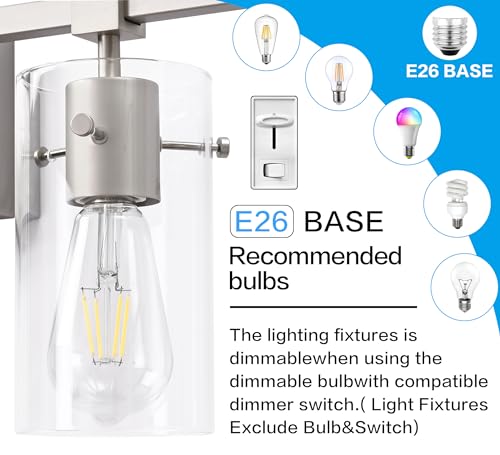 Image of SOLFART 49.2 inch 6 Lights Vanity Light fixtures for Bathroom Vintage Bathroom Light Fixture Brushed Nickel Light Fixtures Above Mirror with Glass Shade (Exclude Bulb)