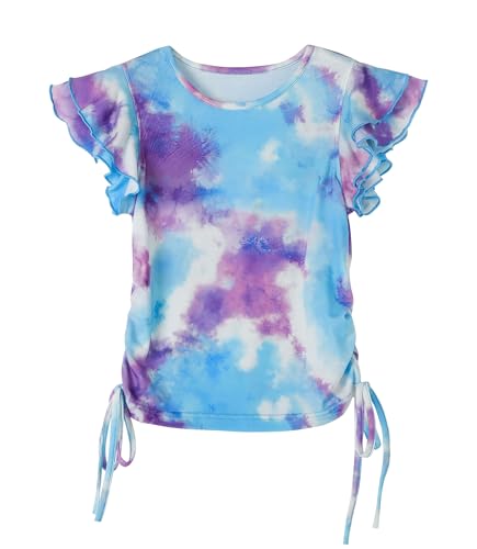 Girls Shirt Flutter Ruffle Short Sleeve Crewneck Summer Shirt Slim Colorful Casual Top