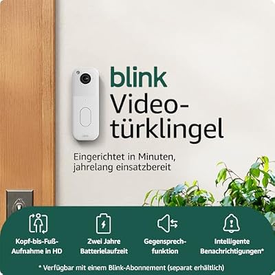 Blink Videotürklingel | Einzelgerät | Kopf-bis-Fuß-Aufnahme in HD, 2 Jahre Batterielaufzeit, IP65, Funktioniert mit Alexa, Erforderliches Sync-Modul nicht enthalten – Weiß