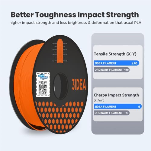 Image of 3Idea Premium PLA+ Orange 3D Printer Filament 1.75mm Dimensional Accuracy + /- 0.03mm Net Weight- 1 KG