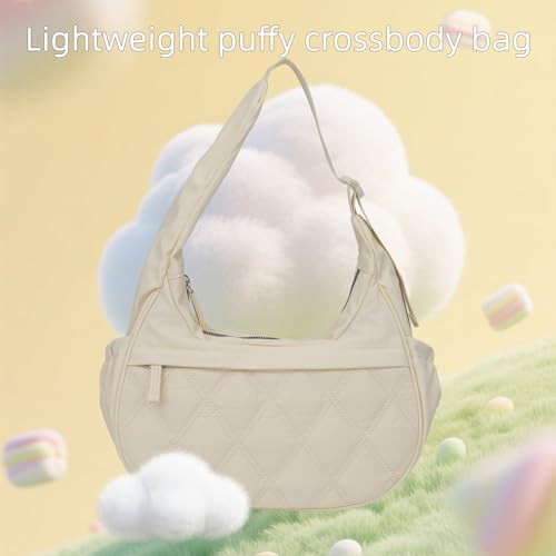 Image of JANKS Small Puffer Crescent Shoulder Bag for Women, Nylon Quilted Puffy Crossbody Purse, Cute Hobo Shoulder Handbags