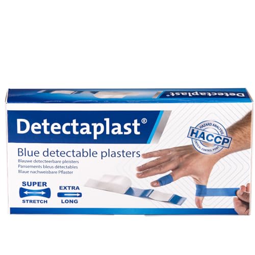 Detectaplast Pflaster wasserfest Elastic, blaue Wundpflaster für den Lebensmittelbereich, detektierbare Pflaster für Erste Hilfe in der Gastronomie, 180 x 20 mm, 50 Stück, einzelnd verpackt