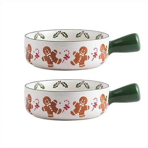 Gaxcent Bol à Soupe en céramique avec poignée, Bol à Soupe à l'oignon français, 22 oz / 660 ML Assortiment de Petit - déjeuner Assortiment de Bol à Petit - déjeuner, ragoûts, Paquet de 2,Vert