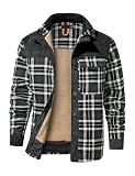 Eisctnd Men's Sherpa Lined Flannel Jacket Outdoor Long Sleeve Plaid Fleece Shirt Warm Casual Button Down Coat(Grey-XXL)