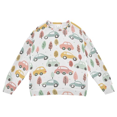 JUNZAN Colorful Cartoon Cars Little Girls Hooded Sweatshirt Crewneck Sweatshirts for Boys Camping 4T