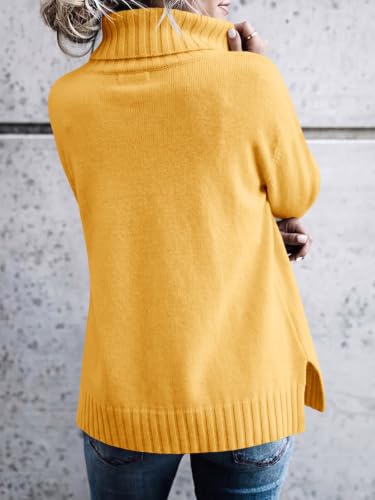 Image of FISACE Womens Oversized Turtleneck Pullover Sweater Cable Knit Sweater Tops | Long Sleeve,Slouchy,Fall,Winter,Lightweight,Loose,Trendy,Casual,Sexy