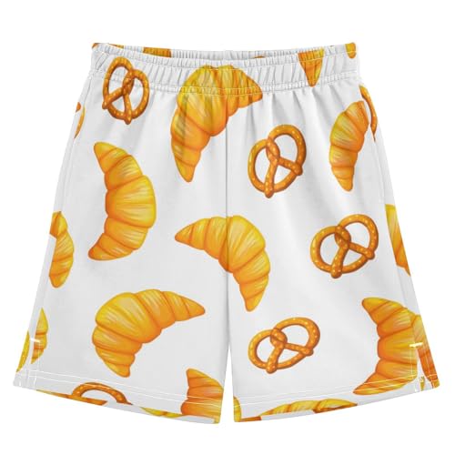 J JOYSAY Pretzel Food White Yellow Boys Athletic Shorts Kids Youth Casual Shotrs with Elastic Waistband Pockets