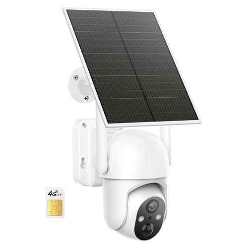 PESAIR Caméra 4G LTE avec carte SIM extérieure, caméra de surveillance 2K 360° sans fil avec panneau solaire