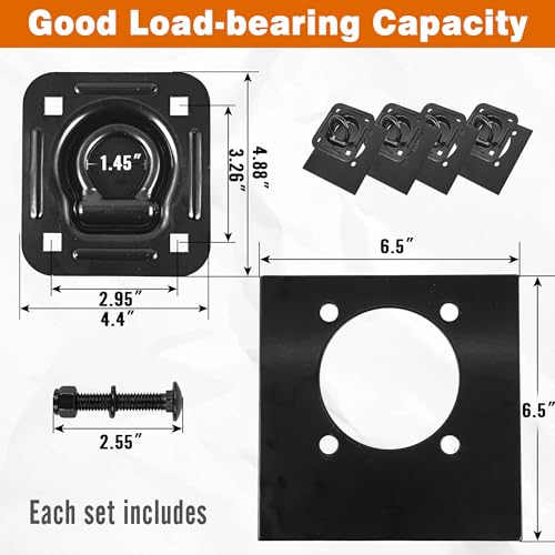 Recessed D Ring Tie Down Anchors 4 Pack (6,000 Lbs), Heavy Duty Trailer Floor Tie Downs and Anchor Points for Securing Cargo, Equipment, ATV, UTV, Truck – Black by Digank - Image 3