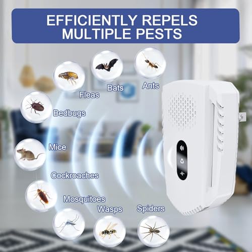 2 Pack Ultrasonic Insect Repeller, Electronic Insect Mouse Repellent, Indoor Pest Ultrasonic Plug in for Cockroaches, Mice, Spiders, Ants, Bugs, Mosquitoes, Pest Defence for House, Kitchen