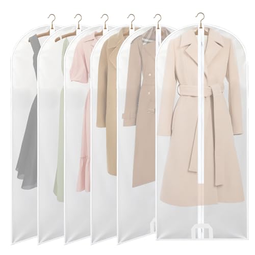 Awbeot 6 Piezas Fundas Ropa Armario Transparentes 60 140 Cm Fundas De Ropa De Peva Bolsas Para Ropá A Prueba De Polvo Transpirable Bolsa Portatrajes Para Vestidos,Trajes,Gabardina Grande,Blanca